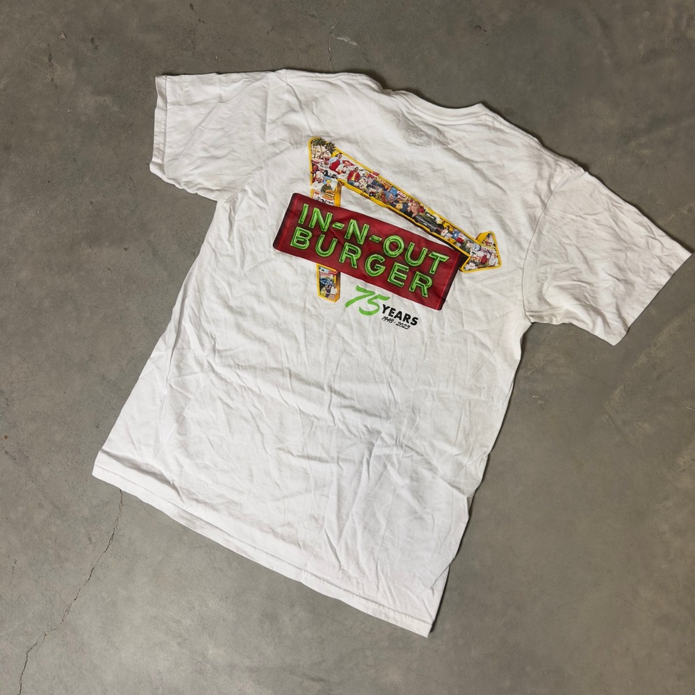 In-N-Out Burger 75th Anniversary T-Shirt Mens L White Graphic Tee Streetwear
